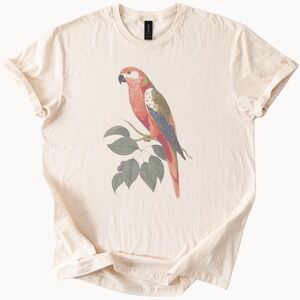 Parrot on Branch Graphic Tee Naturalistic Bird Illustration